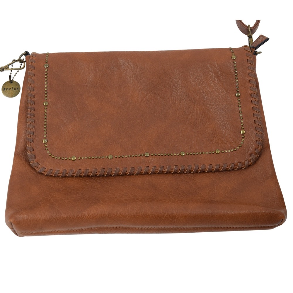 Ampere Brown Faux Leather Studded Flap‎ Crossbody Bag